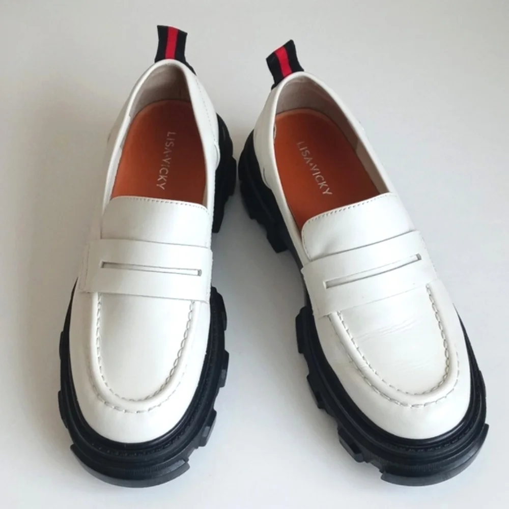 Lisa & Vicky Women’s Winter Creamy White Platform Thick Lug Sole Loafers 7.5